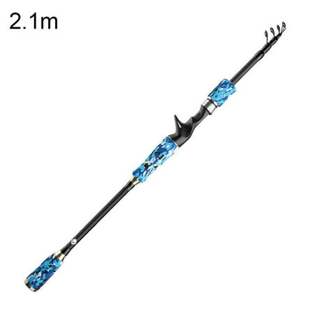 Biplut 1.8/2.1/2.4/2.7/3m Carbon Fiber Telescopic Fishing Rod Pole Fish Tackle Tool (Blue 2.1m Casting Rod*)