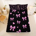 thumbnail image 3 of Erosebridal Princess Bowknot Bed Sheets for Girls, Cute Love Heart King Sheets, Black Pink, 4pcs, 3 of 6