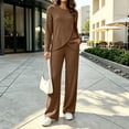 thumbnail image 5 of Brnmyaeo Womens 2 Piece Sets Ribbed Knit Asymmetrical Hem Long Sleeve Top and Straight Leg Pants Warm Cozy Matching Sets Airport Outfit, 5 of 7