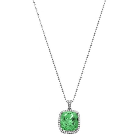 5th & Main Platinum-Plated Sterling Silver Large Cushion-Cut Green Obsidian Pave CZ Pendant Necklace