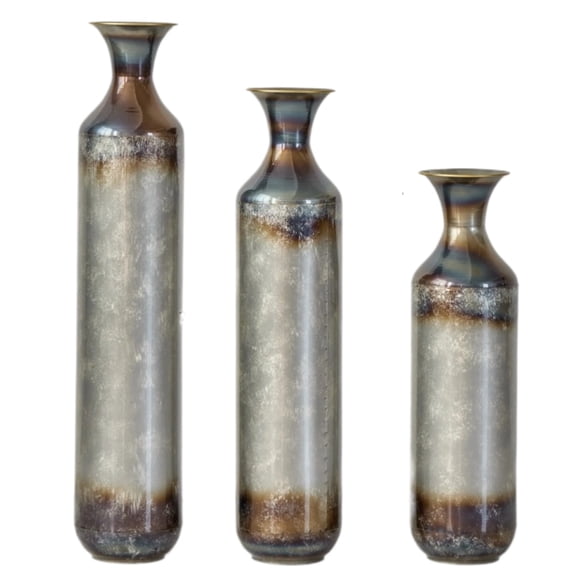 Hand-Forged Metal Vases Set of 3, Burnt Finish Rustic Floor Vases for Home Decor, 28.34 24.4 20.4 Inch Tall Flower Vases for Farmhouse Industrial Living Room