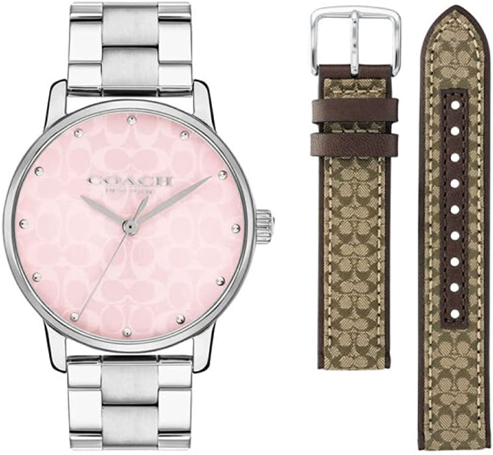 COACH 14000088 Grand Pink Logo Dial Silver Bracelet Band  display picture 1