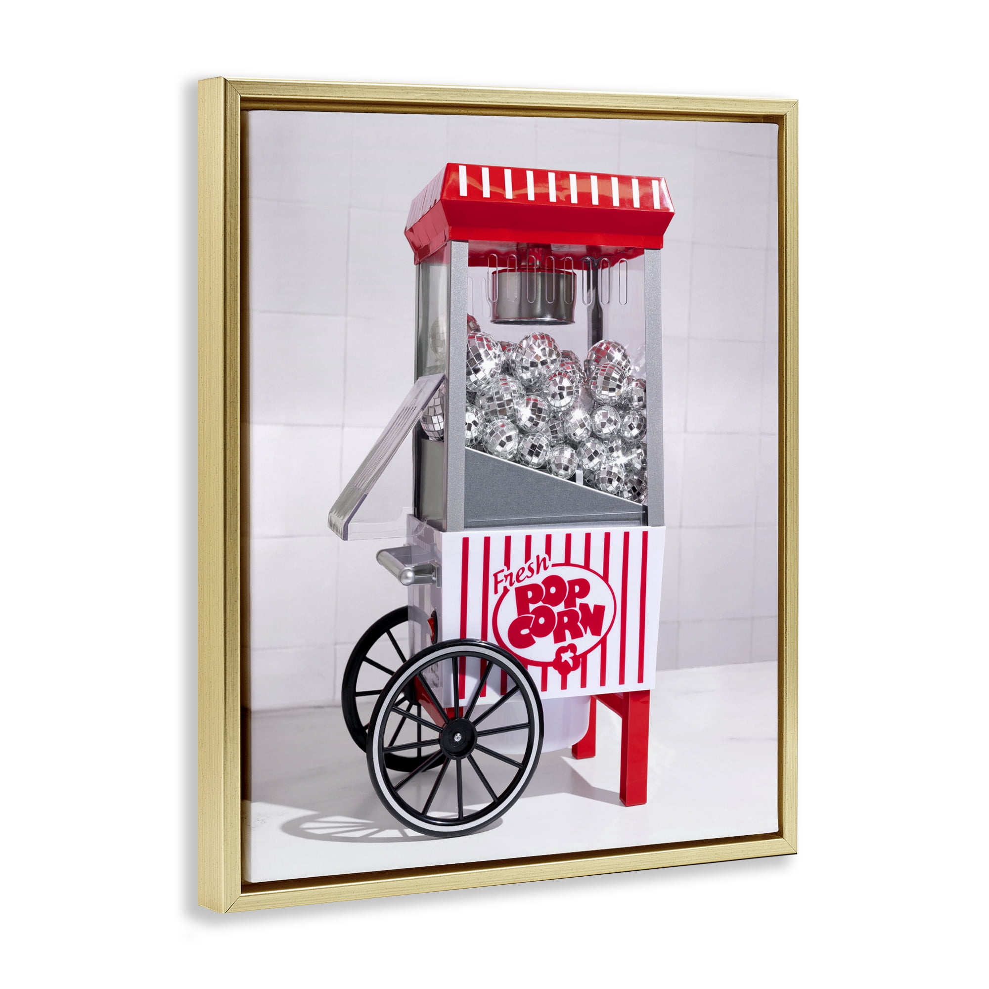 Stupell Industries Fun Disco Popcorn Machine Gold Framed Floater Canvas Wall Art, design by LISH Creative