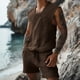 thumbnail image 2 of Conjunto Corto de Hombres 2 Piezas Trajes de Moda Casual Sólido Gira-Abajo Cuello Blusa Y Pantalones Traje, Poliéster, 2 of 6