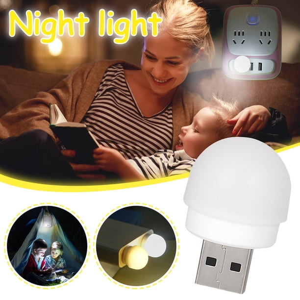 Luz nocturna LED USB para protección ocular | Lámpara USB portátil de alimentación móvil de emergencia | Iluminación suave en blanco cálido y blanco frío | Ahorro de energía | Se adapta a banco de