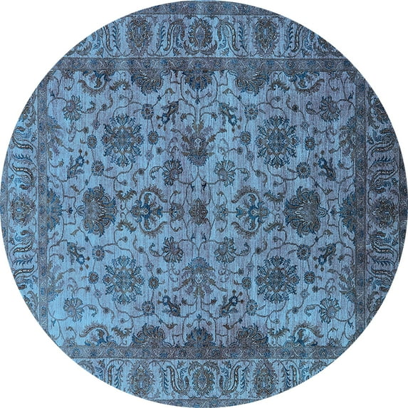Ahgly Company Indoor Round Oriental Light Blue Industrial Area Rugs, 4' Round
