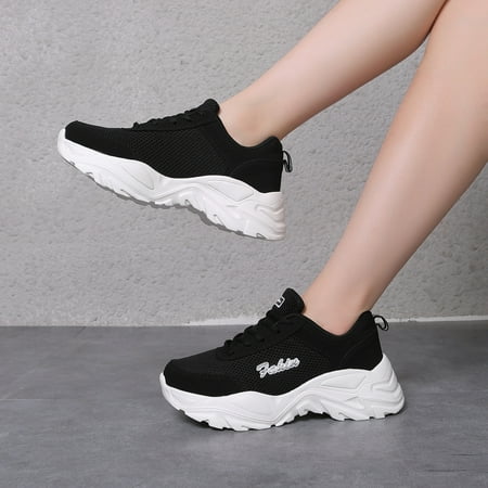

Black Breathable Casual Sports Shoes Thick Sole Women‘s Running Sneakers Walking Shoes For Women