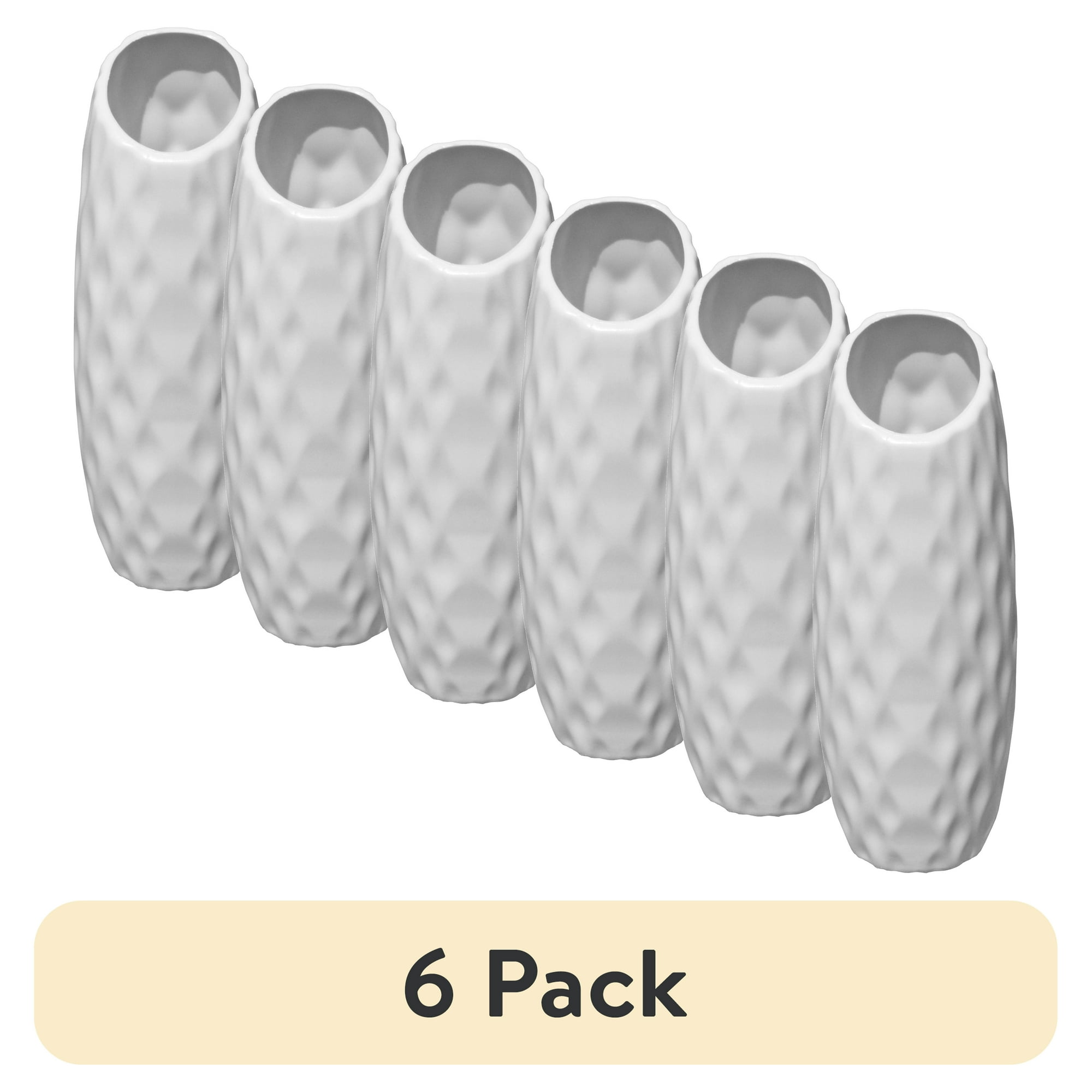 (6 pack) Mainstays Arctic White Indent Plastic Vase, 2.5 in x 2.5 in x 8.25 in