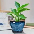 thumbnail image 2 of 6 inch Ceramic Planter - Modern Flower Pot with Drainage Hole Saucer,Round Pots for Indoor Herbs,Succulents Home Decor Accent Blue Reactive Glaze, 2 of 7