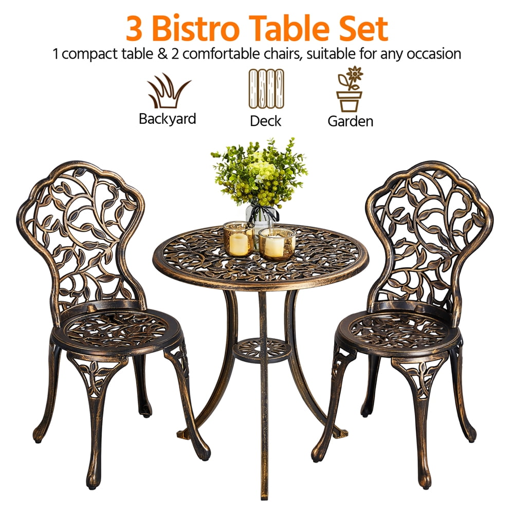 Topeakmart 3-Piece Cast Aluminum Patio Bistro Table Set Outdoor Furniture, Bronze