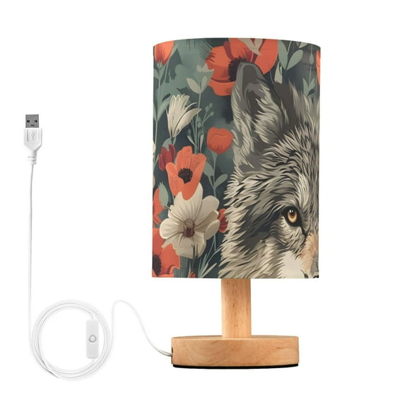 Flowers Wolf Poppy Table Lamp for Desk Nightstand Lamp with USB Modern Gifts for Bedroom Living Room Kids Room