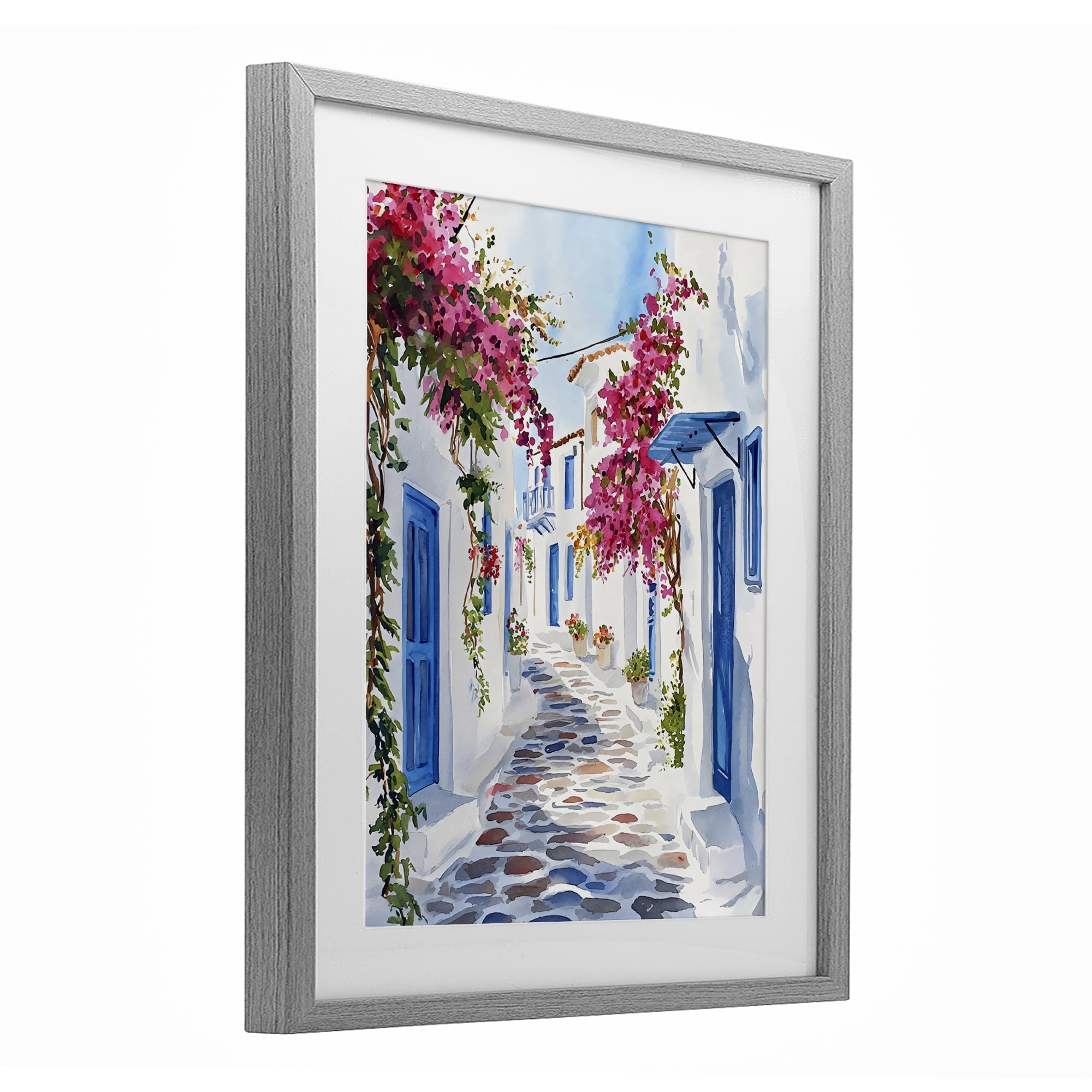 Stupell Industries Santorini Stone Street Pathway Gray Framed Print Under Glass, design by LSR Design Studio