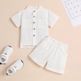 thumbnail image 2 of Preemie Clothes Boys Toddler Baby Boys Summer Short Sleeve Polo Shirts Set 2-Piece Striped Outfits Toddler Summer Outfits White 18-24 Months, 2 of 9