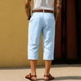 thumbnail image 4 of Men's Shorts Casual Cotton Linen Button Elastic Waist Summer Beach Golf Shorts with Pockets Light Blue XL, 4 of 4