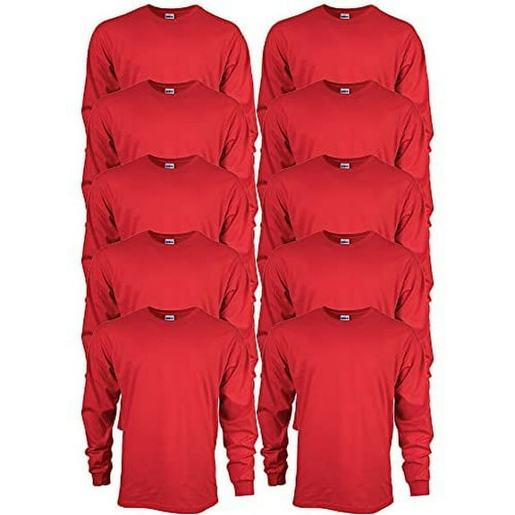 Gildan Men's Ultra Cotton Long Sleeve T-Shirt, Style G2400, Multipack, Red (10-Pack), X-Large