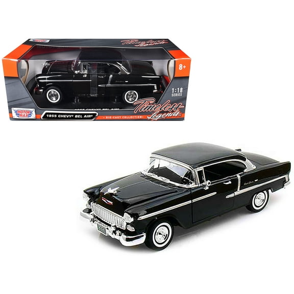 1955 Chevrolet Bel Air Hard Top Black 1/18 Diecast Model Car by Motormax