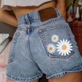 thumbnail image 4 of Womens High Waist Embroidered Denim Shorts Light Blue A XL, 4 of 6