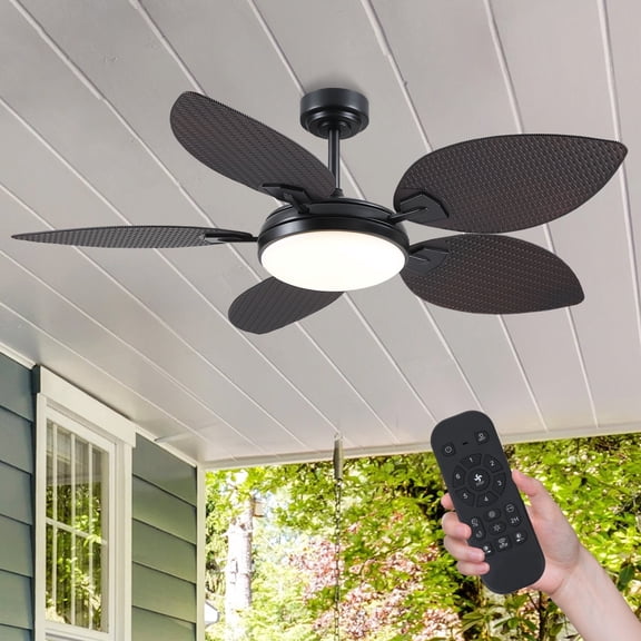 PHORUS 52'' Tropical Palm Leaf Ceiling Fan with LED Light, Remote & App Control, 6-Speed Reversible DC Motor, Indoor & Covered Outdoor Use, Patio & Porch