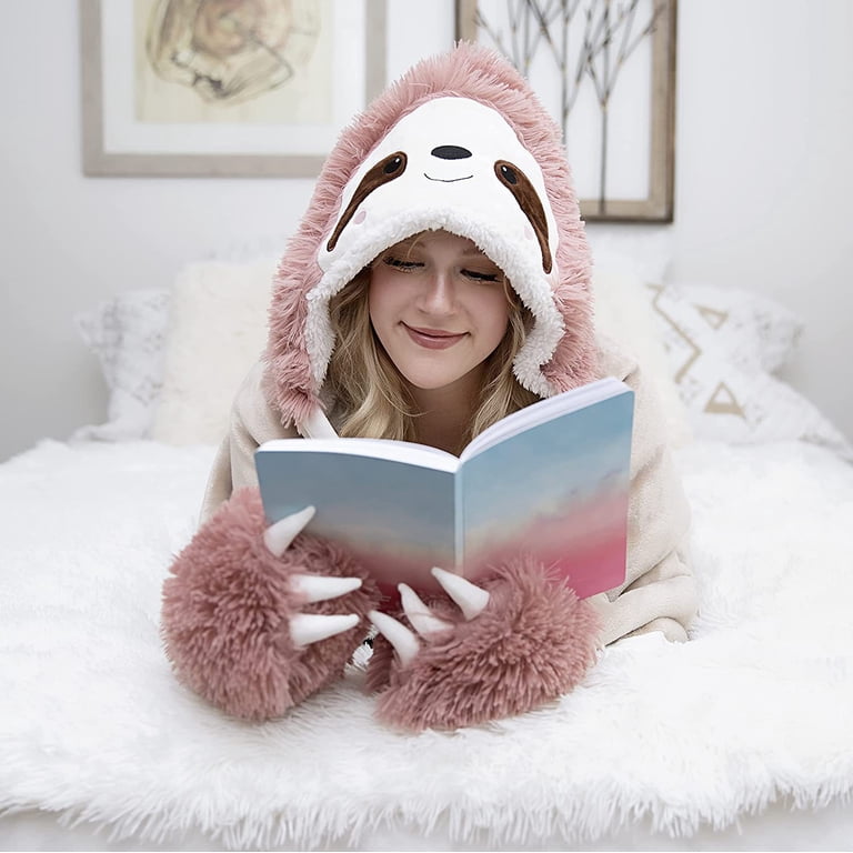 Flamingo Wearable Hooded Blanket For Adults – Super Soft Plush Sherpa Cloak With Gloves