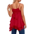 thumbnail image 3 of Rggeeun Women Tank Tops Flowy Camisole Spaghetti Strap V Neck Loose Solid Color With Layered Ruched Ruffle For Summer Daily Wear Delicate Sleeveless,Red,Xl, 3 of 7