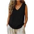 thumbnail image 3 of Craaazy Women Casual Tops Loose Fit Solid Color V Neck Chest Pocket Sleeveless Cotton Linen Tank Tops for Summer Gift, 3 of 9