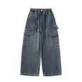thumbnail image 4 of YUEHUA girls jeans size 16, Girls Casual Denim Pants With Rhinestone Bow Autumn Loose Fit Flared Straight Leg Trousers For Big Kids, 4 of 6