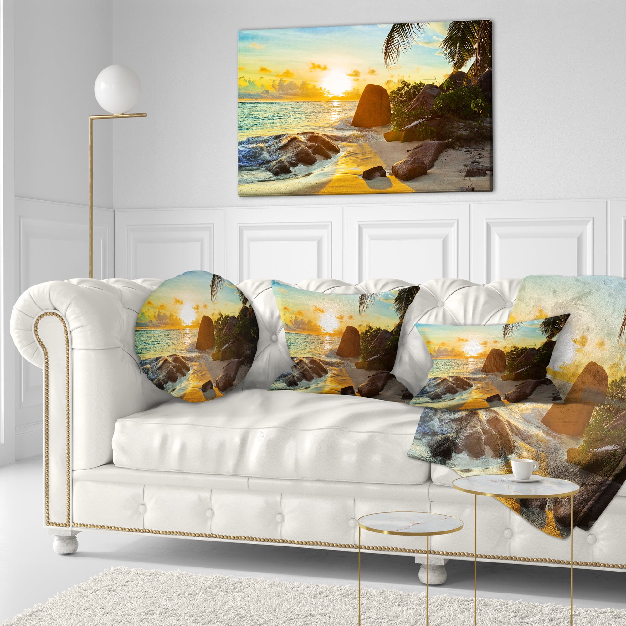 Designart Sunset in Tropical Beach - Landscape Photography Throw Pillow - 12x20
