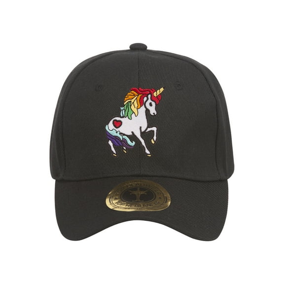 Rainbow Unicorn Patch Black Adjustable Baseball Cap