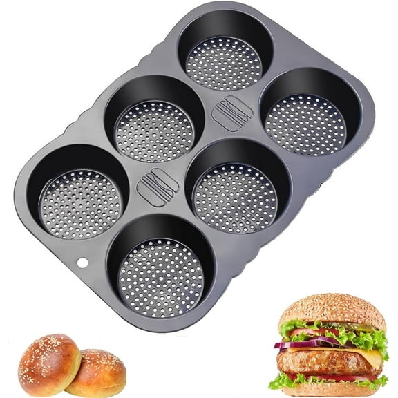 Hamburger Bun Pan for Baking, Nonstick & Heat Resistant Burger Bun Mold, Homemade Burger Bun Mold for Hamburger Bun(6 Cavity)