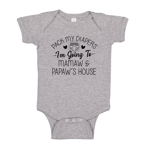 Pack My Diapers I'm Going to Mamaw and Papaw's House Baby Bodysuit One Piece NB Athletic Heather