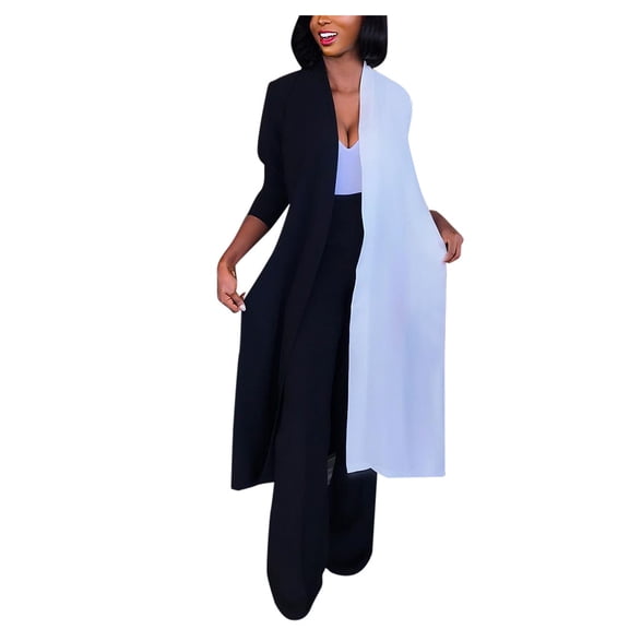 DHFJKG Womens Cardigan Color Block Open Front Long Sleeve Loose Fit Mid-Calf Jackets Cozy Outerwear