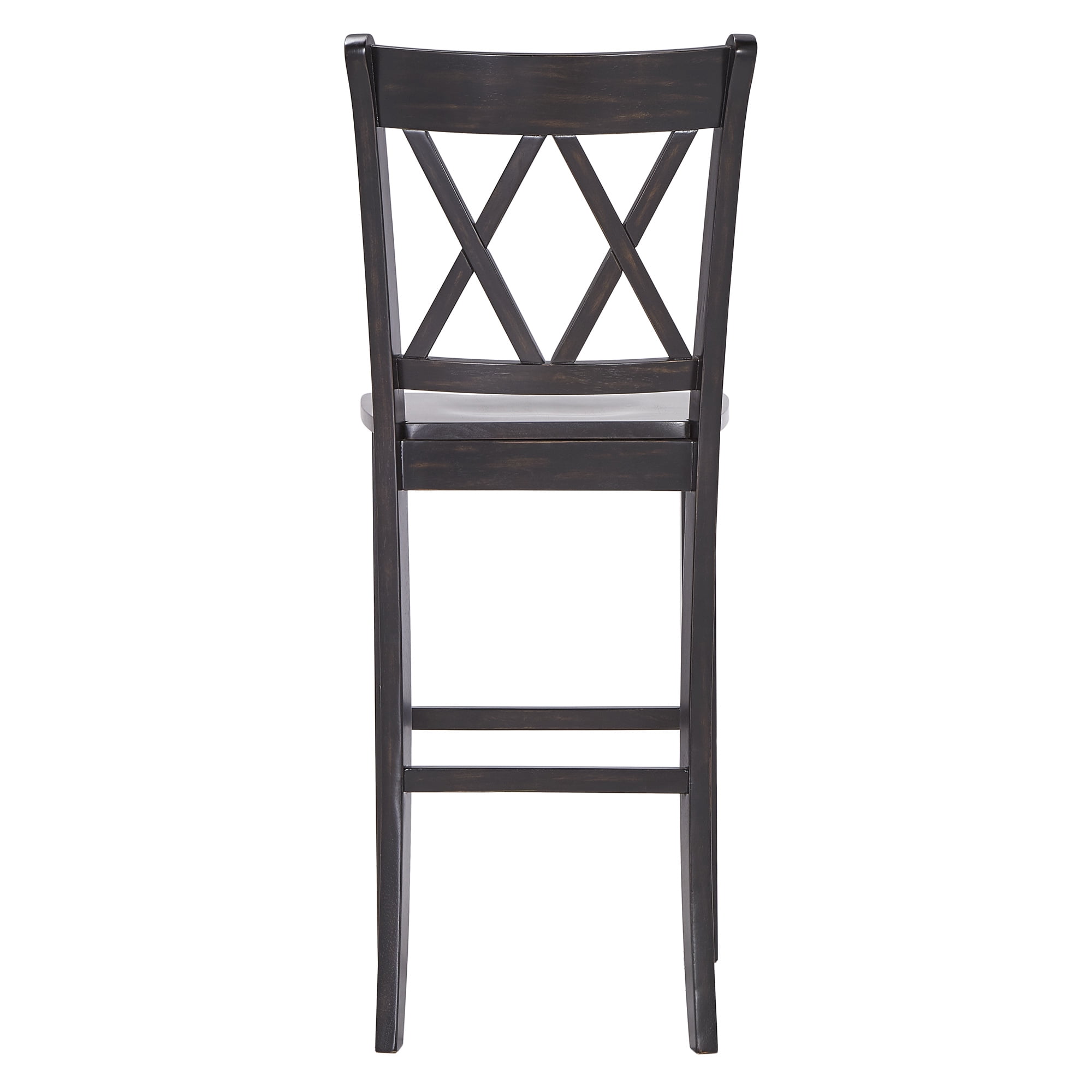 Weston Home Farmhouse Vintage Double X Solid Wood Bar Height Chair, Set of 2, Antique Black