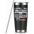 thumbnail image 4 of 40th Birthday Gifts Men Birthday Gifts For Him 20oz Level 40 Unlocked Wine Tumbler Gifts For Video Game Lovers Husband Boyfriend Teen Boys Bday Xmas Party Presents Black Travel Cup With Straw, 4 of 6