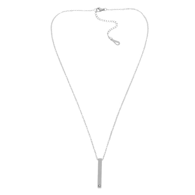 Collar con colgante de barra larga para hombre y mujer, de acero inoxidable, con circonitas, a la moda