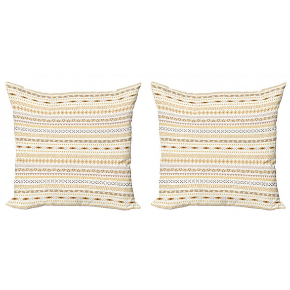 Ambesonne Aztec Throw Pillow Cover 2 Pack, Geometrical Continuous Art, 20", Almond and Dark Rosewood