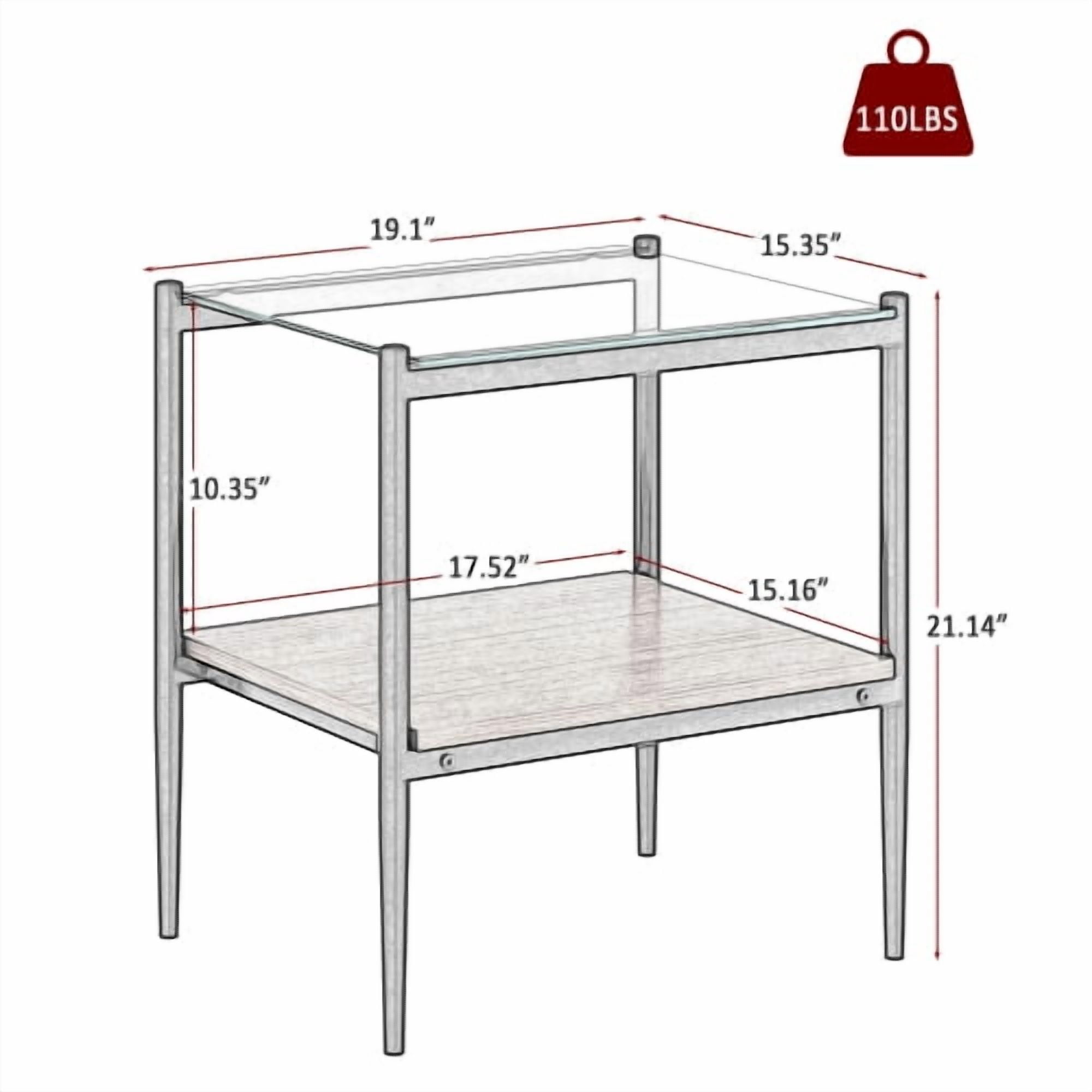 MOONMISS 2 Pack Rectangle End Table, Tempered Glass Top Side Table with MDF Frame, Modern Transparent Glass Accent Table for Living Room, Bedroom, Home Decor, Brown
