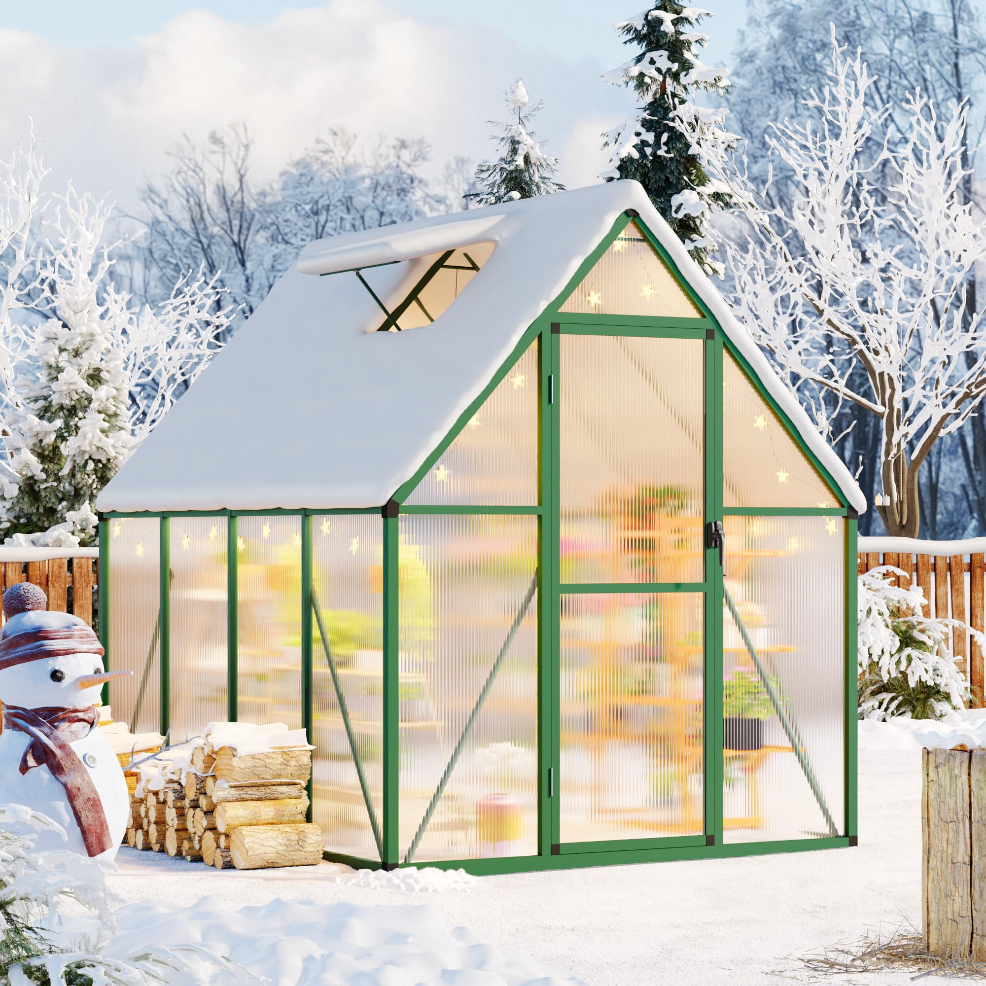 Polycarbonate Walk-In Greenhouse 6x7 FT – Heavy Duty Outdoor Greenhouse with Reinforced Aluminum Frame, Lockable Door & Adjustable Roof Vent, UV-Resistant Panels for Backyard, Lawn & Garden
