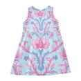Elegant Flower Pattern in Pink and Blue Sleeveless Dress A-Line One ...
