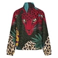 thumbnail image 6 of Jackets for Women Winter Coat Jackets Flannel Stand Collar Jacket(Red Jaguar Tropical Jungle Art,Size:S-4XL), 6 of 7