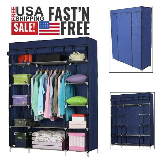 Portable Closet Wardrobe Non Woven Fabric Armarios Roperos Dormitorios  Baratos Muebles with 3 Hanging Rods and