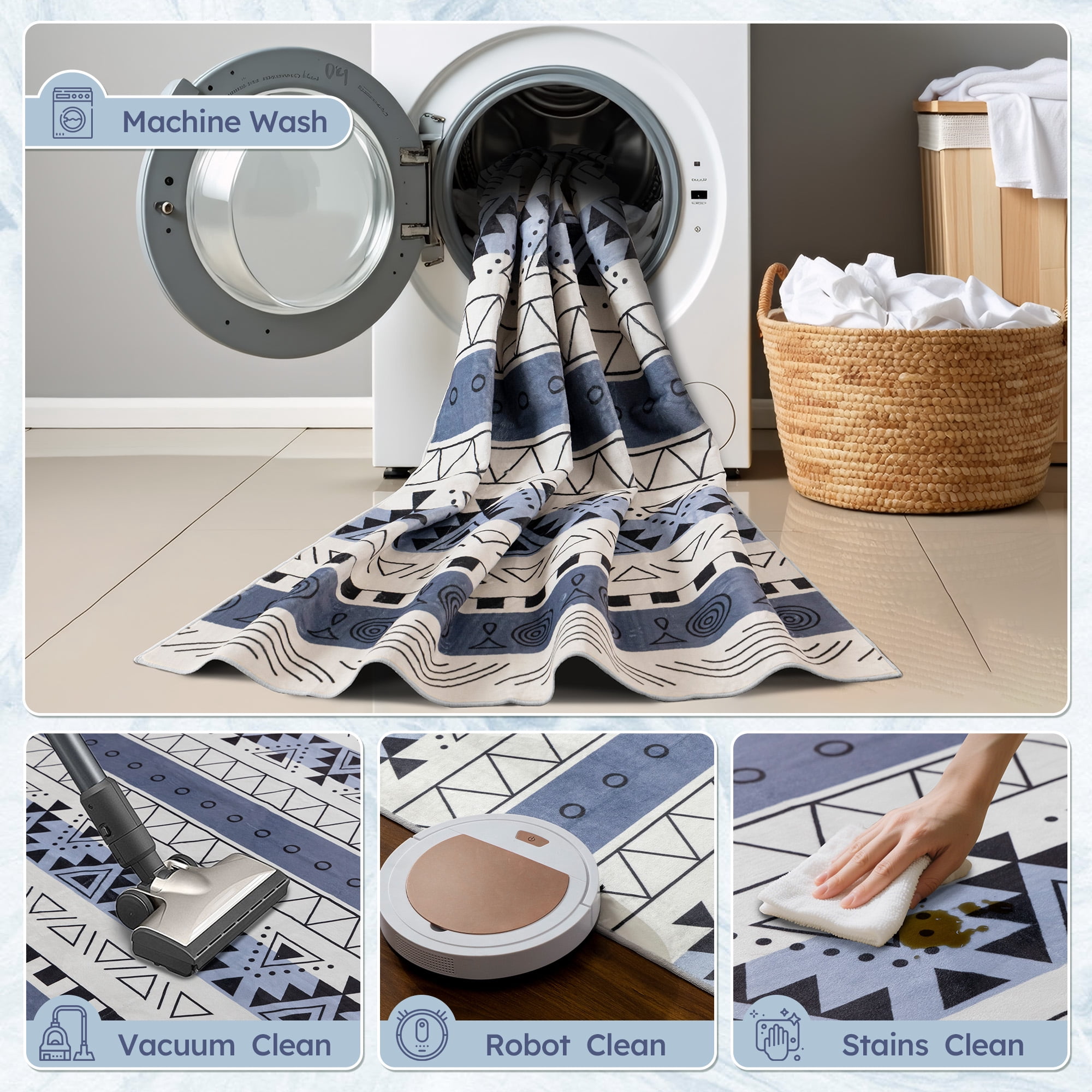 EnHomee Area Rug for Living Room 8x10 Area Rugs for Bedroom Machine Washable Area Rug,Blue
