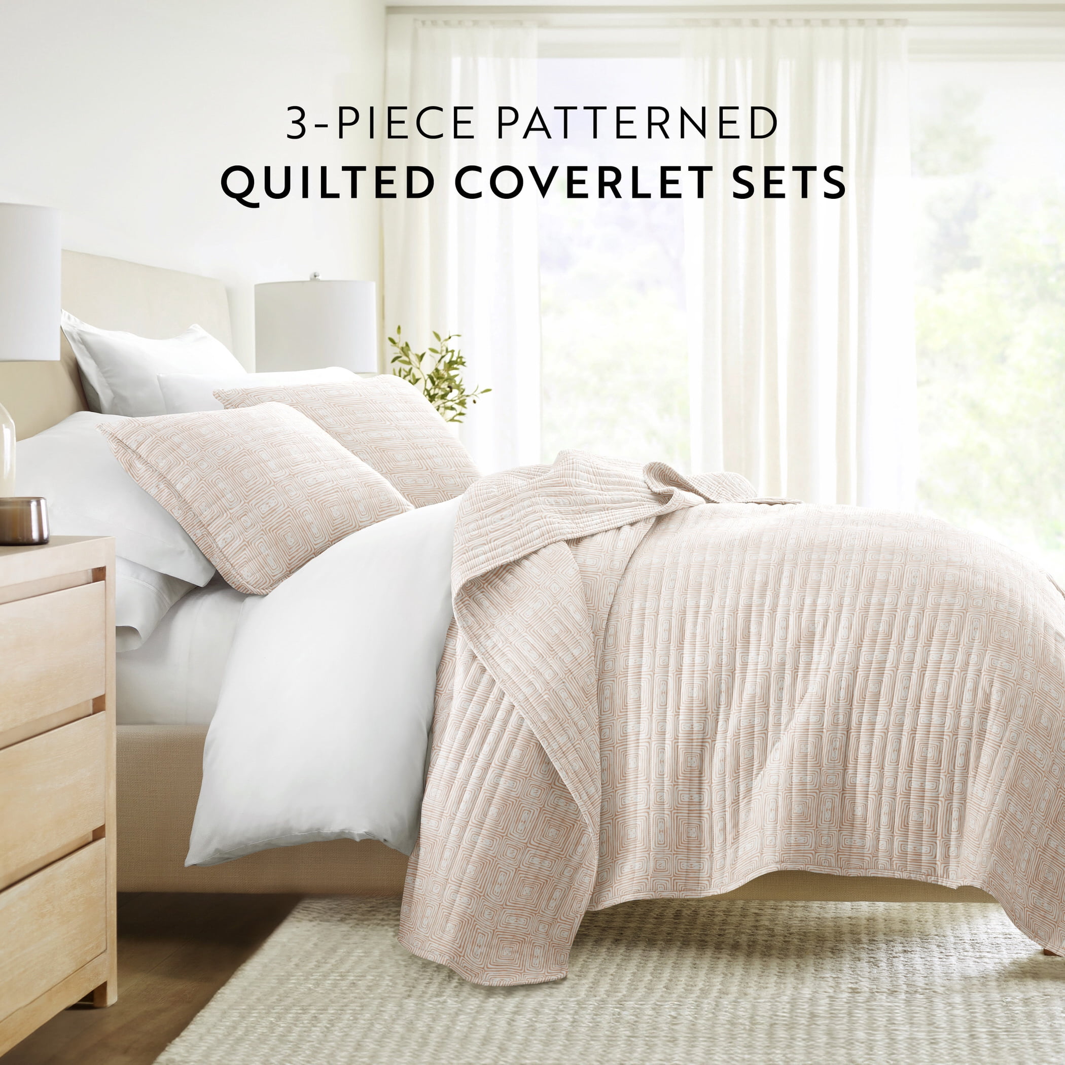 Lightweight Quilt Sets - Wrinkle Free - Coverlet Geometric Apricot Pattern by Comfort Canopy
