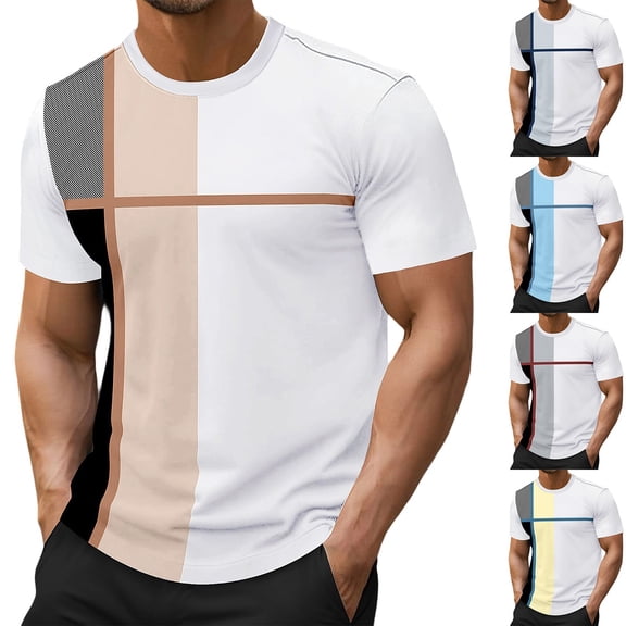 Men's Casual Lightweight Interlock T Shirts with Short Sleeve Crew Neck Color Block Graphic Tees Shirt Summer Tops Yellow