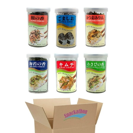 JFC Ajishima Furikake Rice Seasoning Variety Pack, 6 Staples (Nori Komi, Kimchi, Wasabi, Salmon, Katsuo, Goma), 1 Bottle each Flavor