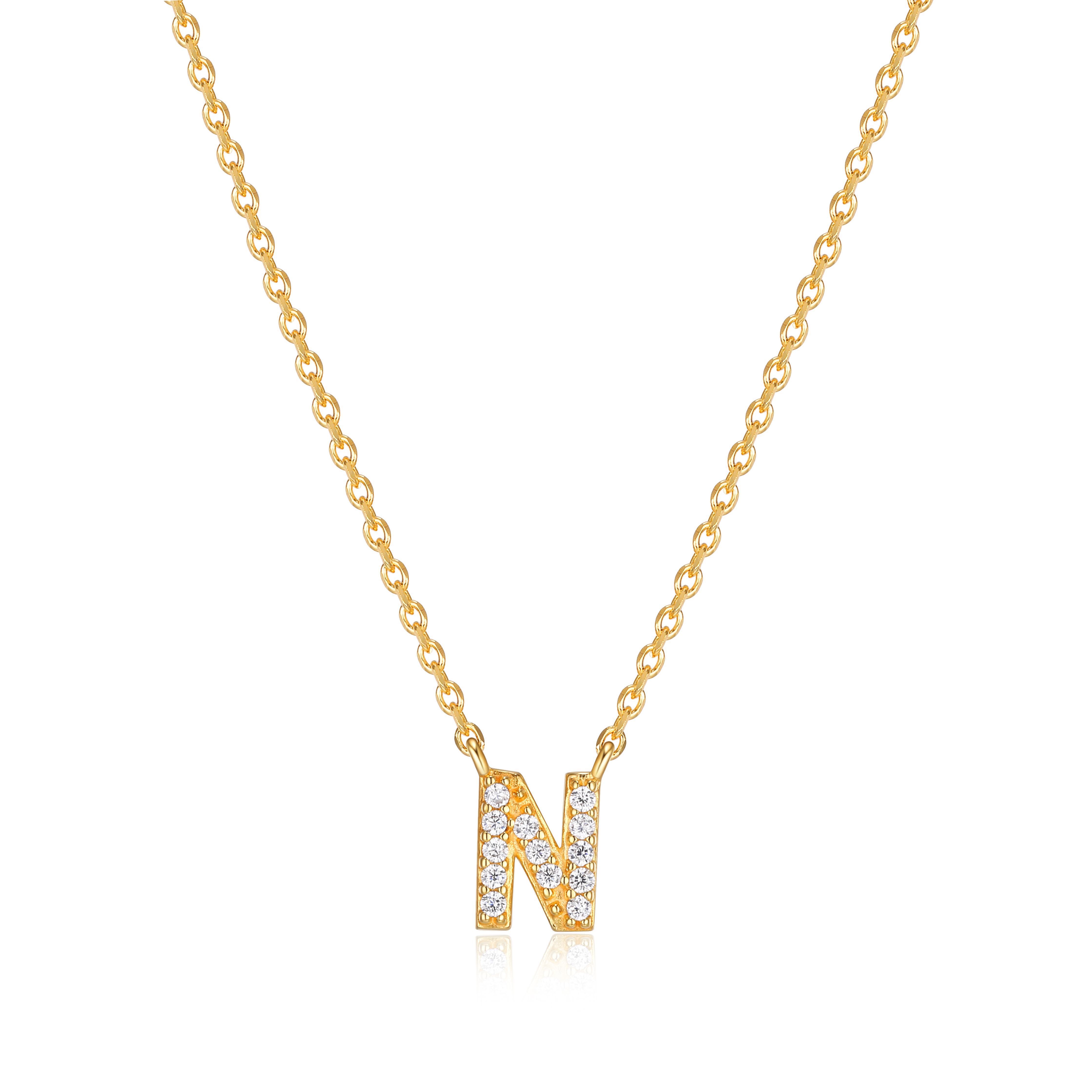 Forever Facets "N" CZ Necklace in Gold over Sterling Silver, Adult Female