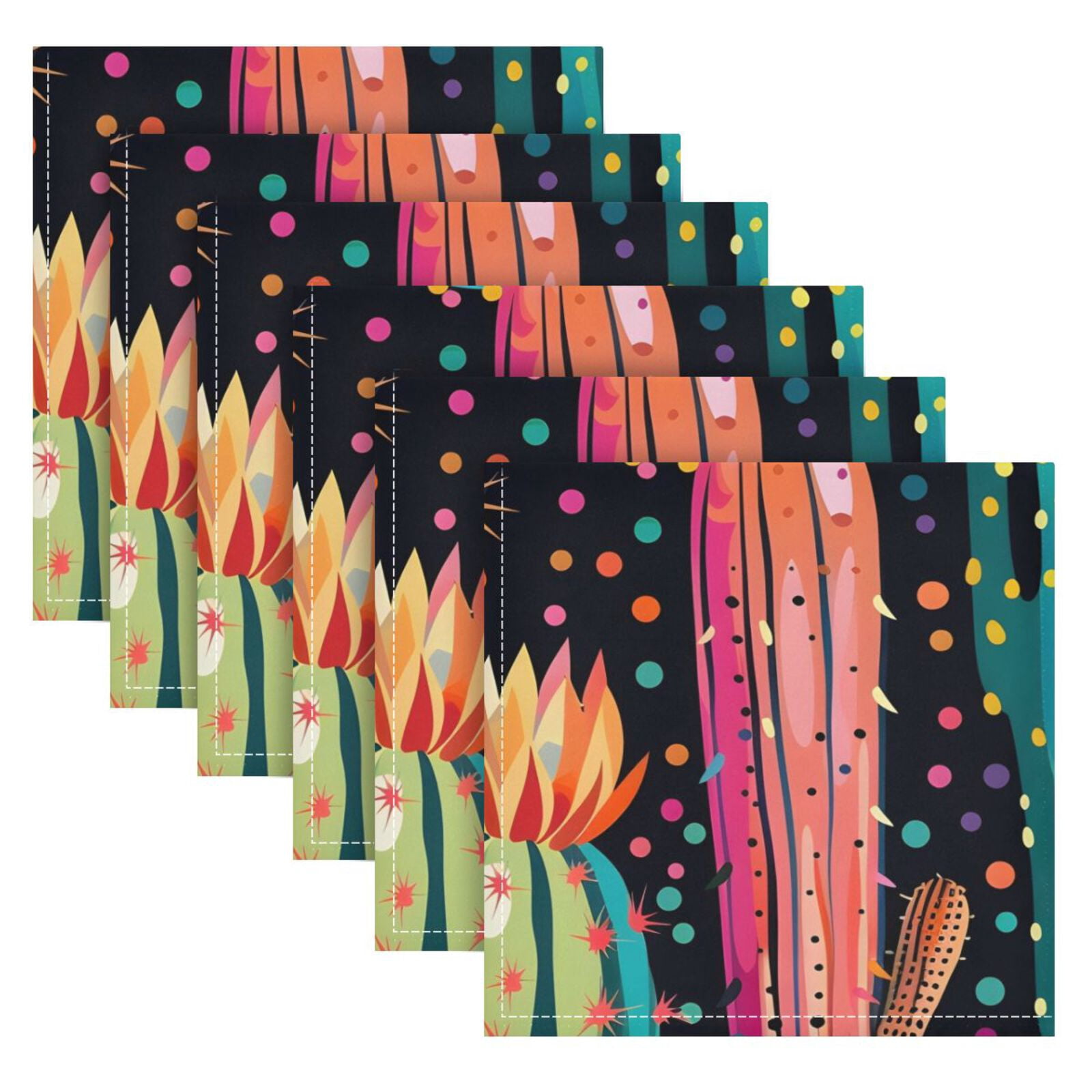 JSTEL Cactus Polka Dots Rainbow Cacti Cloth Napkins Set of 6, 20x20 Inch Washable and Reusable Napkin for Decoupage Dinner Party Everyday Use