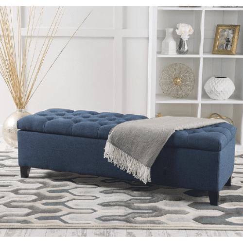 Glouster Tufted Storage Ottoman with Diamond Stitch, Navy Blue, 51"L