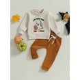 thumbnail image 2 of GXFC Toddler Boy Halloween Outfits Set Clothes 6M 1T 2T 3T Kids Boy Long Sleeve Letter Print Sweatshirt+Elastic Long Pants 2Pcs Halloween-themed Clothing for Children Boy, 2 of 8