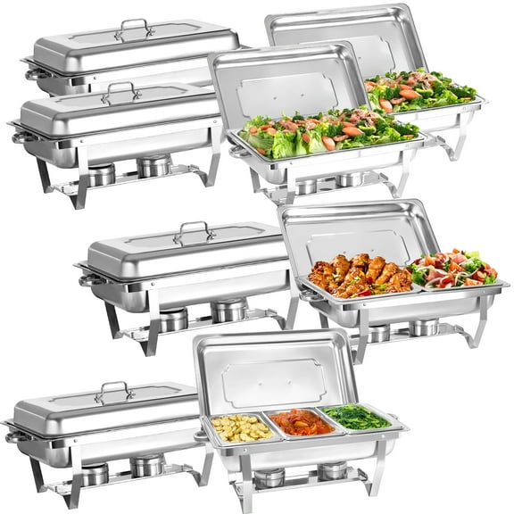Jacgood 8 Pack Chafing Dish Rectangular Full Pan×4 Half Pan×2 1/3 Pan×2 Chafers Stainless Steel Catering Buffet Warmer Set for Parties,Events,Wedding,Dinner