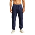 thumbnail image 2 of Men's Fleece Multi Pocket Sweatpants Loose Fit Cuffed Ankle Casual Joggers with Drawstring Elastic Waist Solid Color Lounge Trousers for Winter, 2 of 7
